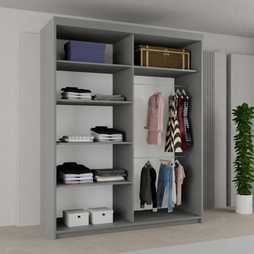 MN Furniture Stylish Sliding Doors Mirrored Wardrobes Grey 180cm 1