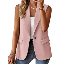 Damen Sommer Ärmelloses Weste Tops Mode Lässig Arbeit Büro mit Taschen Rosa M