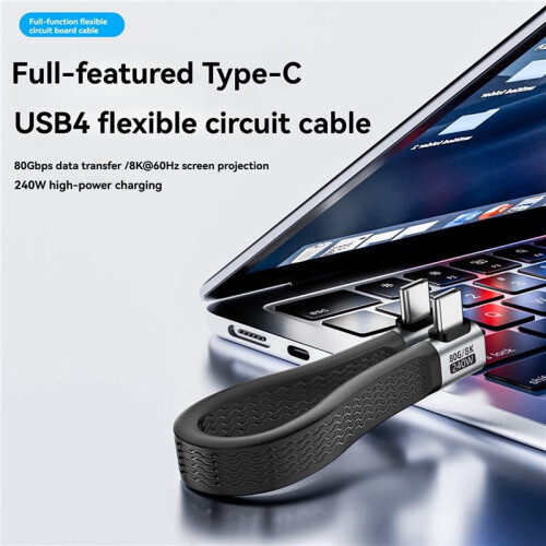 Dual- Side-Bending Type-C Flexible Cable USB4 High-Speed Transmission 240W Fast Charging PD3.1 8K Data Cable 2