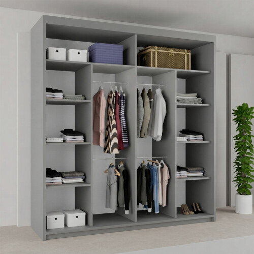 MN Furniture Stylish Sliding Doors Mirrored Wardrobes Grey 203cm 1