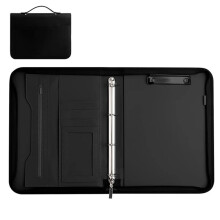 3-Ring Portfolio Binder, Leather with Pockets, Professional Organizer with Laptop Sleeve and Folder (Black)