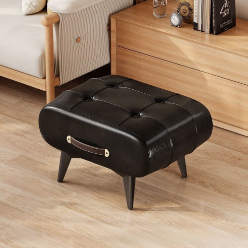 (Black, 35x27x26cm) Shoe Footrest Entryway Changing Stool With Support Frame For Home Decor