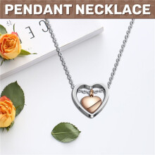 Double Heart Rose Gold Cremation Urn Necklace Pendant Funnel Fill Kit Keepsake Memorial Ashes