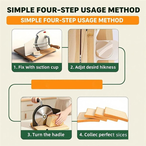 Manual Bread Slicer for Homemade Bread with Hand Crank, Scale , Metal Guide, Adjustable Thickness and Foldable Base 1