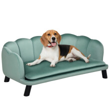 Divano letto per cani di taglia media/grande, fino a 25 kg, con struttura in legno e rivestimento imbottito.