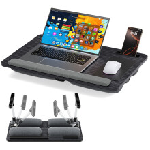 Adjustable Laptop Tray Table with Cushion, Foldable Bed Tray Desk Lap Desk with 5 Height Levels & Tilt Angle for Laptop Work Reading Sofa Home Office