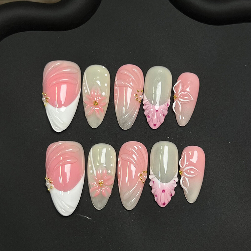 Dachuang Beauty 3D Floral Pink False Nails - 10Pcs