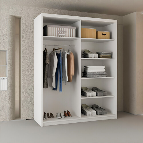 MN Furniture High Gloss Sliding Mirrored Wardrobes White 180cm 1