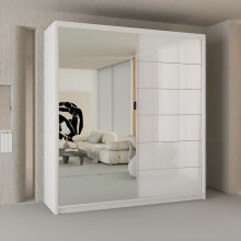 High Gloss Sliding Mirrored Wardrobes White 180cm