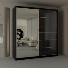 High Gloss Sliding Mirrored Wardrobes Black 180cm