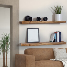 Levede Floating Wall Shelves – Set of 2 Paulownia Wood Shelves (90cm)