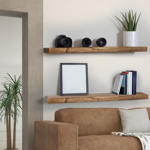 Levede Floating Wall Shelves – Set of 2 Paulownia Wood Shelves (90cm)