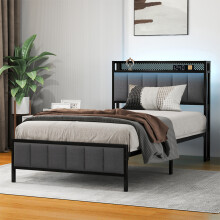 Levede Large Single Bed Frame Metal 90x200cm LED Headboard Charging Station
