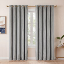 Marlow Thick Thermal Blackout Curtains Velvet 66x72 Inch Eyelet Ring Top Grey