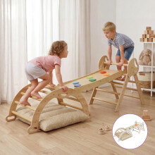 (White) DEKKO 8 in 1 Triangle Climbing Set Kids Wooden Climber with Arch Slide Cushion
