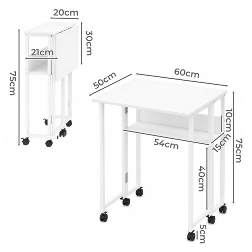 Levede Folding Computer Desk Extandable Table with Storage Shelf Wheeled Compact 1