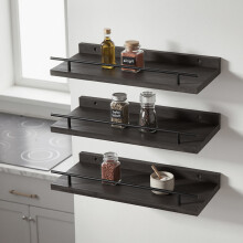 Levede Floating Shelves Set of 3 Wooden Wall Mounted Shelves Storage Black