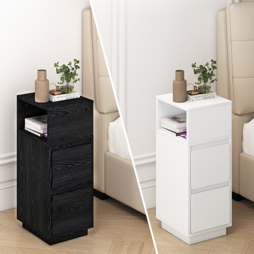 (Black) Levede Bedside Table with Drawer Storage
