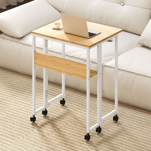 Levede Folding Desk Mobile w/Shelf Oak/White