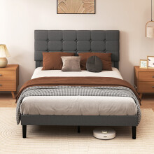 Levede Double Linen Tufted Bed Frame Grey