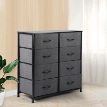 Levede 8 Drawer Fabric Dresser Wood Top Dark Grey