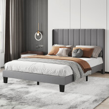 Levede King Plush Panel Upholstered Bed Grey