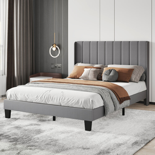 Levede Double Plush Upholstered Panel Bed Frame
