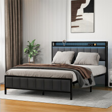 Levede King Upholstered LED USB Headboard