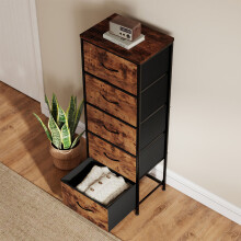 Levede Vintage Wood Top 5-Drw Fabric Chest