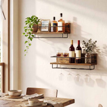 Levede Wall Wine Rack Set of 2 | Floating Wine Shelf with Glass Holder | Wall Mounted Home Bar & Kitchen Storage