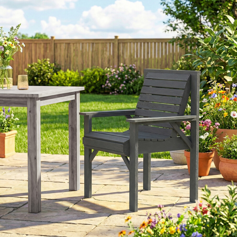 Outsunny Wood Garden Chair Outdoor Dining Chair With Curved Seat, Grey
