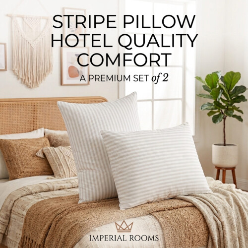 Imperial Rooms Luxury Pillows 2-Pack Ultra Soft Quilted Stripe Hotel Quality Pillow