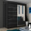 MN Furniture Munich High Gloss Sliding Mirrored Wardrobes Black 150cm 1
