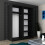 MN Furniture Munich High Gloss Sliding Mirrored Wardrobes Black 150cm 2