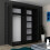 MN Furniture Munich High Gloss Sliding Mirrored Wardrobes Black 180cm 2