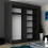 MN Furniture Munich High Gloss Sliding Mirrored Wardrobes Black 200cm 2