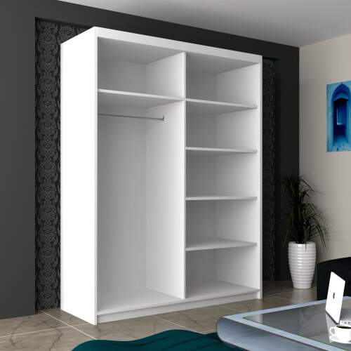 MN Furniture Munich High Gloss Sliding Mirrored Wardrobes White 150cm 1