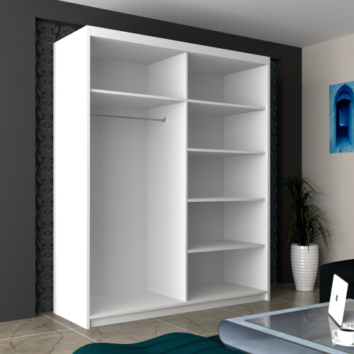 MN Furniture Munich High Gloss Sliding Mirrored Wardrobes White 180cm 1
