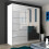 MN Furniture Munich High Gloss Sliding Mirrored Wardrobes White 200cm 1