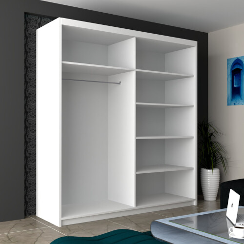 MN Furniture Munich High Gloss Sliding Mirrored Wardrobes White 200cm 1