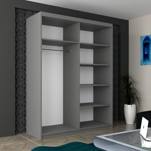 MN Furniture Munich High Gloss Sliding Mirrored Wardrobes Grey 150cm 1