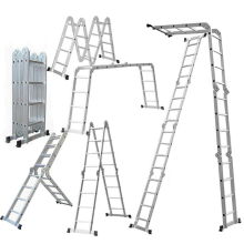4.7M Retractable Folding Aluminum Combination Ladder Telescopic Herringbone Ladder Multi-Purpose Home/Library/Engineering Ladder with One Tool Tray