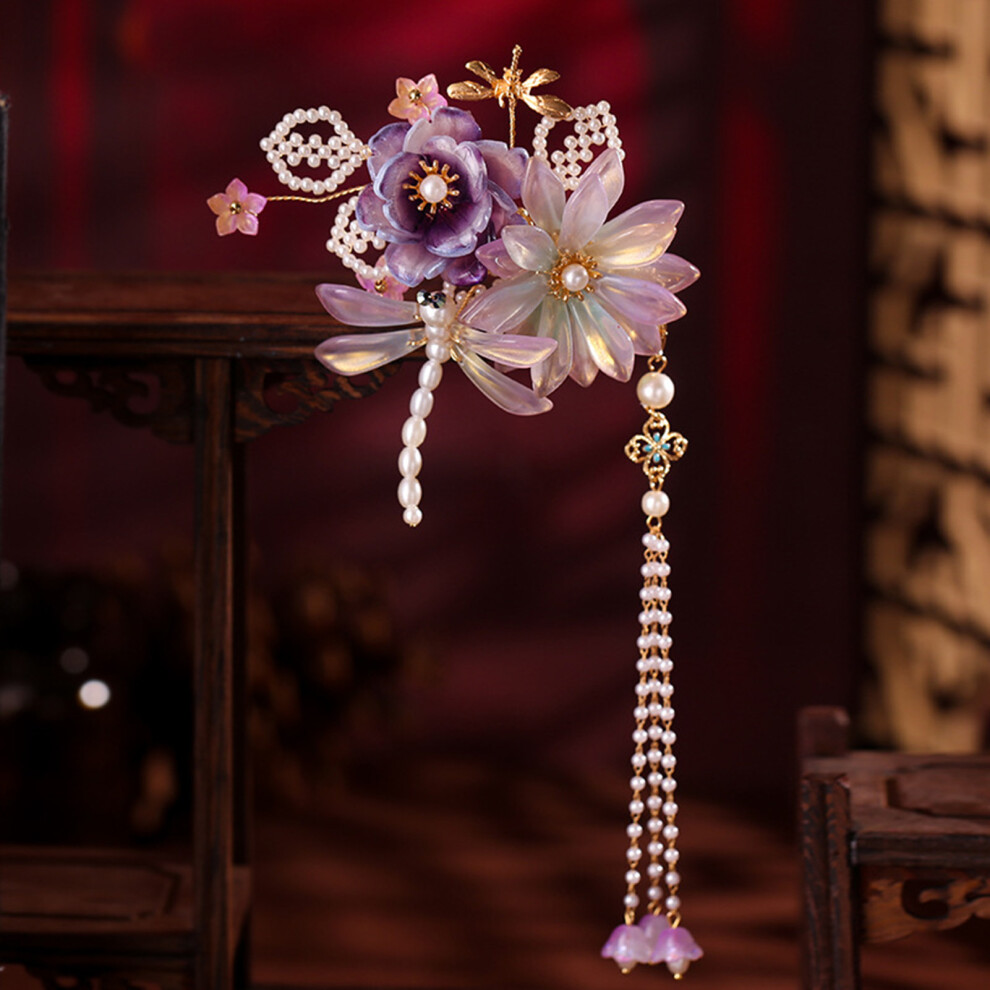 Dcph-Clothing Vintage Dragonfly Hair Clips With Tassel For Hanfu