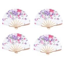 4X Bamboo Flower Printed Japanese Style Foldable Hand Held Fan Gift Decor