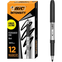 BIC Intensity Black Permanent Markers, Fine Point, 12-Count Pack of Black Markers With Non-Slip Grip for Comfort and Control