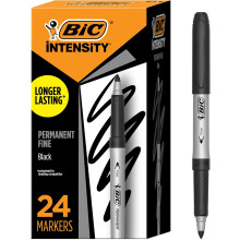 BIC Intensity Black Permanent Markers, Fine Point, 24-Count Pack of Black Markers With Non-Slip Grip for Comfort and Control