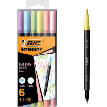 BIC Intensity 2 in 1 Dual Tip Fineliner Pens, Fine Tip (0.7mm) and Flexible Brush (3.7mm), Assorted Pastel Colors, 6-Count Pack