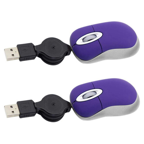 2X  USB Wired Mouse Retractable Tiny Small Mouse 1600 DPI Optical Compact Travel Mice for Windows 98 2000 XP