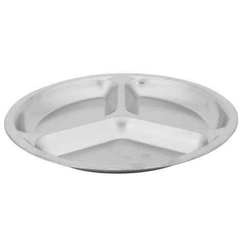 5X Stainless Steel 3 Sections Round Divided Dish Snack Dinner Plate Diameter 24Cm