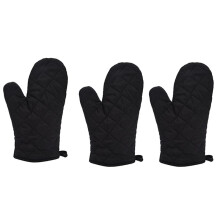 3 Pair Kitchen Heat Resistant Cotton Oven Glove Pot Holder Baking Cooking Mitts Black
